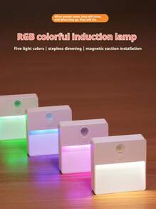 1/2/3PCS New Product RGB Sensor Light Human Body Sensor Light Smart USB Rechargeable Color RGB Magnetic LED Night Light Foot Light Corridor Aisle Staircase Entrance Wall Bookcase Shoe Cabinet Household Lighting Night Light Intelligent Sensitive Sensor