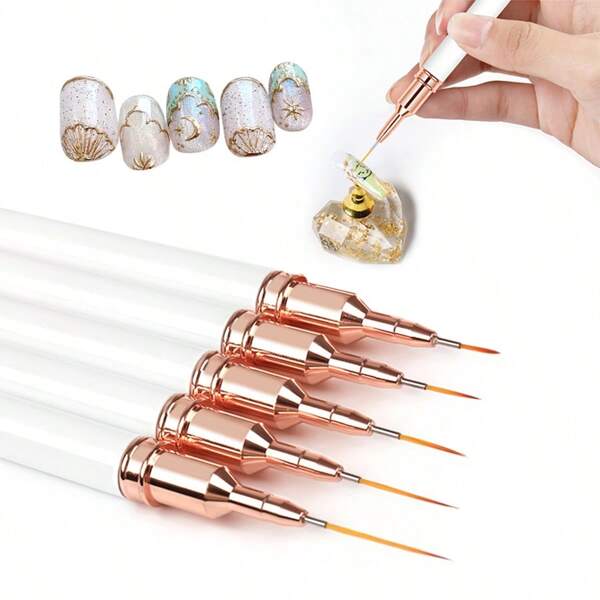 5 pièces Ensemble de pinceaux de peinture pour nail art rayures françaises, pinceaux de gel UV
