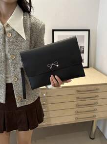 Fashionable Solid Color Simple Bow Decoration Envelope Flip Handbag, Suitable For Shopping, Wallets, Shopping, Young Women, College Students, Newcomers And White-Collar Workers. They Are Very Suitable For Offices, Universities, Work, Business, Commuting, Outdoor Activities, Travel, And Outings