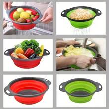 1/2pcs Foldable Drain Basket, Portable Vegetable Washing Basket, Square & Round Expandable Water Filter Basket, Fruit And Vegetable Washing Bowl, Kitchen Supplies