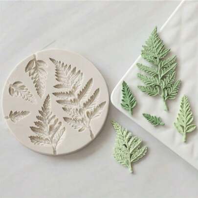 1 件圣诞圆形蕨叶硅胶模具、蜡烛模具、肥皂模具、树脂模具、DIY 软陶粘土滴胶装饰模具、手工装饰艺术工具