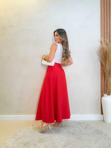 IN FASHION WOMEN'S LONG TAILORING HIGH WAIST SKIRT - 紅色 - 查看 5