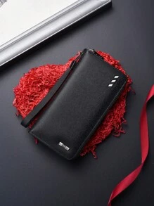 SHABILI 1pc Plain Solid Color PU Leather Large Capacity Zipper Wallet Clutch Bag Phone Pouch Suitable For Commute School Daily Use Wallet Purse Wallet Long Wallet Wallet Wristlet