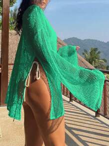 Women's Loose Casual Thin Chiffon Beach Cover Up Dress, Summer - Green - View 4