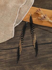 1pc Vintage Bohemian Style Beaded Earrings With Extra Long Tassel Pendants, Handmade Glass Seed Bead, Versatile For Women Everyday Wear, Party Jewelry Gift