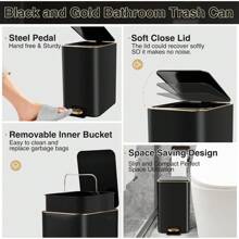 Black Bathroom Accessories Set 8 Piece Black And Gold Bathroom Set, Bathroom Sets With Stainless Steel Trash Can,Toilet Brush,Toothbrush Set,Soap Dispenser