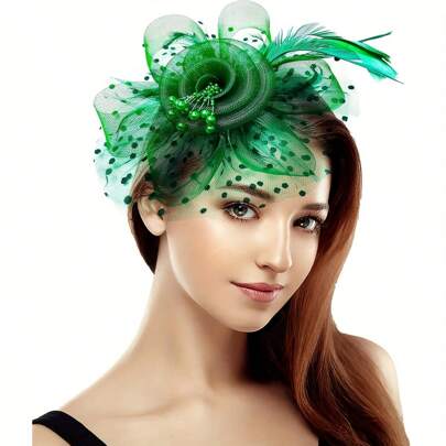 1pc Elegant Fascinator Headdress Women Flower Veil Mesh Feather Fascinator For Halloween Cosplay Bridal Wedding Tea Party