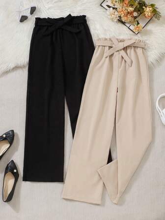 Ensemble de 2 pièces de ceinture de taille fine et décontractée pour adolescentes, haut avec motif oreille et pantalon ample à jambes larges, tenue polyvalente adaptée aux activités de plein air au printemps, en été et en automne