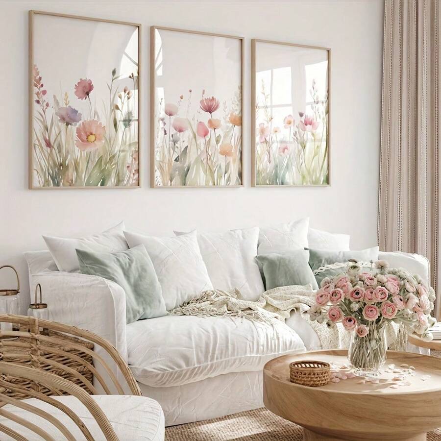 3 件套 3 幅植物花卉帆布艺术印刷品 - 水彩花卉墙壁海报 - 装饰艺术、极简主义、波西米亚风格 - 风景主题 - 适用于客厅、卧室、家庭办公室装饰 - 送给艺术爱好者的完美礼物 - 3pcs - 查看 1