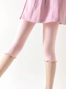 3 Pcs Children Elastic Ruffle Hem Solid Color Capri Leggings - Pink - View 4