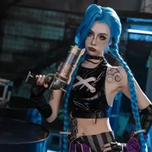 130cm Long Blue LOL Cimdy Yuye Jinx Wig Synthetic Anime Heat Resistant Cosplay Wig With Two Braids - Blue - View 1