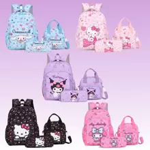 Set de mochila, estuche de lápices, bolso de hombro y billetera con diseños de Hello Kitty y My Sweetie - Accesorios de viaje para el hogar y la pareja hechos de poliamida - Set de 3 piezas: correa ajustable, cierre con cremallera - Perfecto para viajes y regalos de cumpleaños o Navidad, apto para uso diario o como regalo perfecto