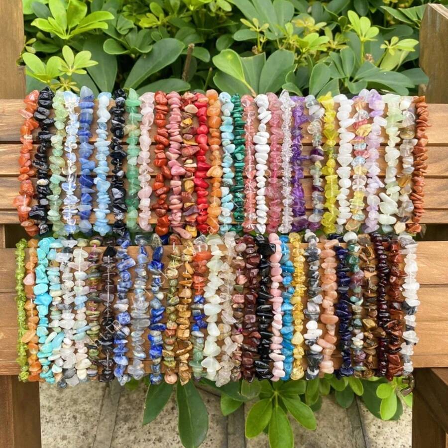 12PCS/Set Chip Bracelets Set For Women Natural Gemstone Bracelets Gravel Bead Bracelets Irregular Chips Beads Bracelet Reiki Stretch Beaded Bracelets Jewelry - Colorful - View 1