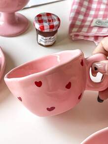 一款粉色心形咖啡杯，浪漫可爱甜美，设计独特的小众姐妹杯，可作为礼物或办公室或家庭使用的陶瓷餐具，或作为派对杯。学校用品，返校季 - 彩色 - 查看 1