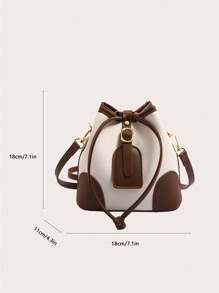 Fashionable Color-Blocking Drawstring Mini Crossbody Bag For Women - Beige - View 3