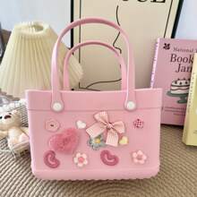 Women Fashion Square Tote Bag, Portable & Waterproof Summer Travel Organizer Bag, DIY Hollow Beach Bag, Vacation Outdoor Sports Beach Bag, EVA Handbag