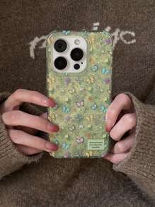 Carcasă de telefon transparentă INS cu sclipici coreean, cu model floral și fluturi, compatibilă cu 16, 15, 14, 13 Pro Max, rezistentă la șocuri, cu paiete, model floral încântător, de primăvară