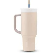 Termo  Tumbler con Popote 40 oz (1.18 L), acero inoxidable para gimnasio, oficina, casa, sin BPA, mantiene bebida fría (Smell The Roses (Rosa Oscuro y Brilloso)) - (Lost In Space (Blanco Brillante)) - Ver 3