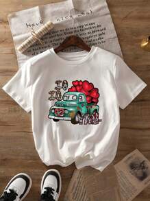 Summer And Spring Patterned T-Shirts, Short-Sleeved Round Neck Casual Tops, Women's Clothing