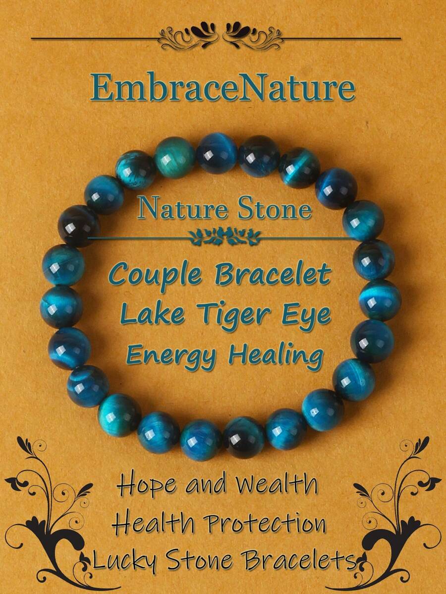 1 pieza Pulsera de ojo de tigre azul real de calidad 5A+ para hombre, 6/8 mm, con cuentas de piedra de ojo de tigre rayo rojo, pulseras de curación de energía natural de piedra para mujeres, joyería