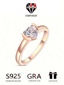 1 克拉莫桑石心形 925 纯银经典爱心珍珠戒指，简约，订婚/结婚戒指，防过敏，附莫桑石证书和礼品盒 - 1ct愛心玫金戒 - 查看 2