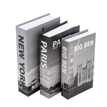 Kit 3 Fake Books Desk Book Organizer Box Decorative Object Holder - 紐約灰 - 查看 1