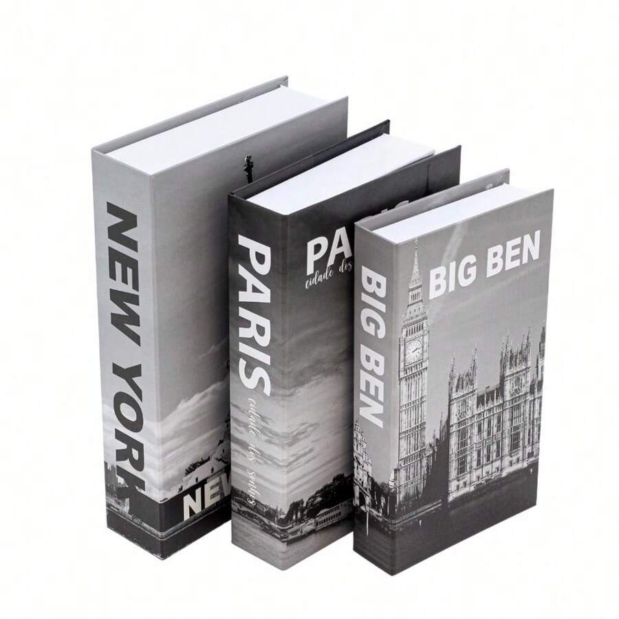 Kit 3 Fake Books Desk Book Organizer Box Decorative Object Holder - 紐約灰 - 查看 1
