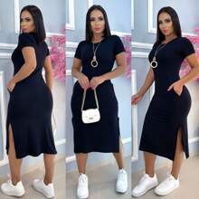 Women's Midi Dress, Summer Fashion, With Pocket, One Size (L). - màu đen - Xem 1