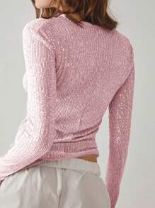 Women Long Sleeve Tops Sequins Basic Shirt Casual Pullover For Fall Club Streetwear Aesthetic Clothes - Hồng - Xem 2