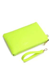 1 件女式霓虹黄蛇皮图案手拿包，可装手机和硬币