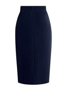 Plus Size Elegant Chiffon A-Line Skirt With Slit, Versatile & Slimming - Navy Blue - View 2