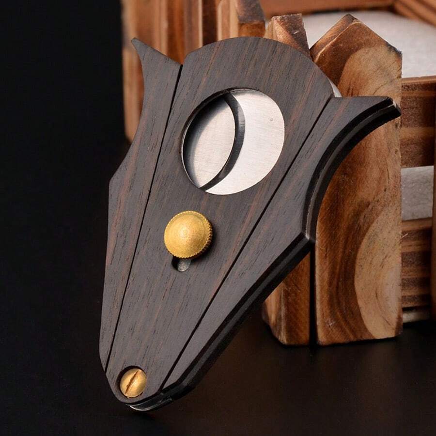 Sandalwood Cigar Cutter With Double Blade, Bat Shape Cigar Scissors - Multicolor - View 1