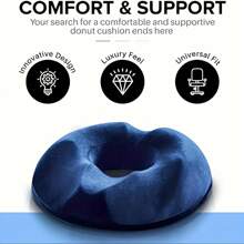 1pc Orthopedic Memory Foam Donut Pillow Coccyx Seat Cushion Hemorrhoid Cushion Tailbone Cushion For Pregnant Butt Cushion Hip Push Up Yoga Pillow Car Office School Chair Seat Pad - Velvet Navy Blue (no Anti-slip Bottom) - View 3