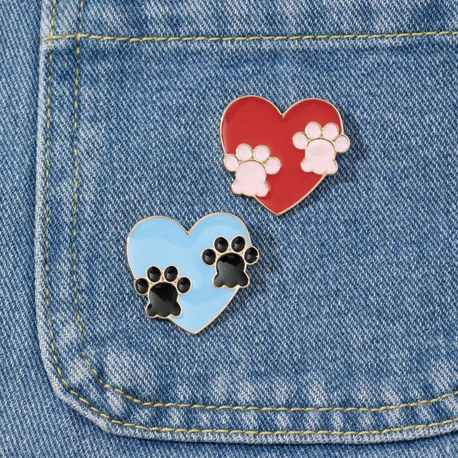 Broche de solapa con diseño de corazón y pata, hecho de aleación de zinc esmaltada, adecuado para ropa, bolsos, sombreros, todo el año; gran regalo para amigos, fans, compañeros de clase