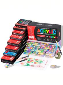 GuangNa 24 لون/24 قطعة قلم تحديد أكريليك أنيق بتصميم فوهة ناعمة شخصية، قلم حبر ملون للخط الجميل والرسم والتلوين، قلم مائي أساسي - لوازم مدرسية - متعدد الألوان - مشاهدة 10