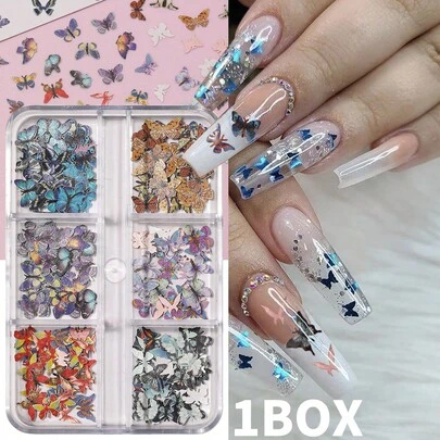 1 Box 3D Butterfly Nail Sequins, Realistic Double-Sided Butterfly Nail Design, Holographic Butterfly Shaped Thin Flakes, Shiny Nail Art Decorations, Colorful Sequin Nail Accessories