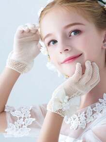 Children 4-14 Yrs Short Lace Gloves, Formal Princess Dress Up Gloves Suitable For Weddings, Celebrations, Costume Play - Mesh Gloves - View 1