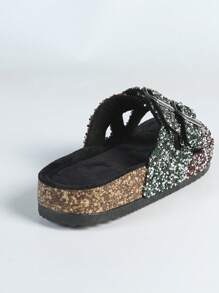 roulvxiang Platform Glitter Slip-Resistant House Slippers For Women With Memory Foam, Casual Slip-On Slippers With Soft Cork Dual Straps, Fashion Streetwear