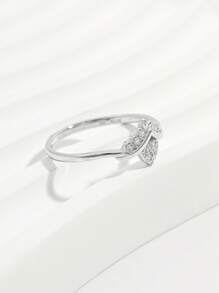 Vaerine 1pc Elegant Fashionable Minimalist Romantic Sparkling 925 Silver Cubic Zirconia Heart V-Shape Design Ring, Ideal For Date, Party, Special Occasions, Valentine's Day Gift For Her - Silver - View 3