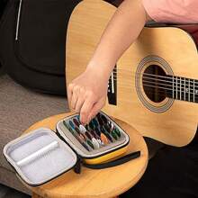 Portable Guitar Pick Holder Case Box With Pick Slot Yellow Guitar Capo Tuner Strings Storage Pouch Bag Guitarra Parts