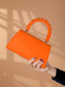 REMANLAND 1pc Solid Color PU Leather Magnetic Closure Elegant Fashion Evening Clutch Bag Suitable For Women Daily Use - Orange - View 5