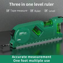 New Multifunctional Ruler, Extendable Up To 2M, With Tape Measure, Strong Magnets, 3-Vial Level, Multi-Angle Measurement, ABS Body, High Precision Mini Balance Instrument, Suitable For Vertical Measurement At Home - Green - View 2