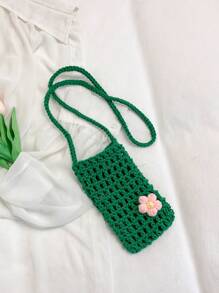 1 件可爱休闲清新镂空纯色钩针迷你手机包,轻便可折叠,饰有小花,女士度假斜挎包,适合度假、日常通勤、休闲购物和时尚服饰搭配,与钩针套装完美搭配,度假必备,可爱风。 - 彩色 - 查看 11