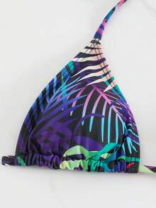 3pcs/Set Women's Sexy Beach Bikini Set, Tropical Floral Print, Spaghetti Strap, Triangle Cup Tankini Top And Bottoms Paired With Ruched Cover-Up Skirt, Casual Summer Look - Multicolor - View 5