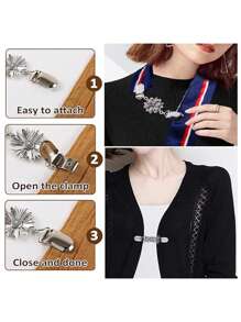 2 件装女式复古领夹，收紧开衫和衬衫裙的腰部 - 銀色 - 查看 6