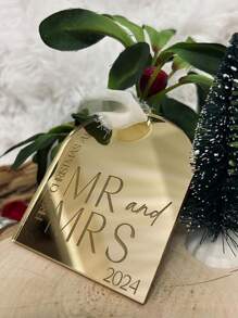 为先生和夫人定制亚克力个性化名字吊坠，为先生和夫人定制的第一年结婚礼物，为新婚夫妇定制的圣诞礼物，婚礼纪念品 - 多色 - 查看 7