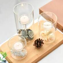 Transparent Glass Candlestick Home Oil Lamp Windproof Candle Holders Cup Cover Table Decor Restaurant Hotel Dining Decorations - L - View 5