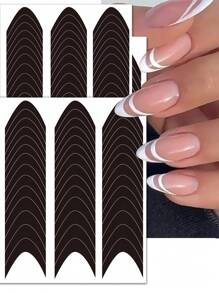 10 Folhas/390 peças OU 6 Folhas/234 peças Adesivos de Arte de Unhas de Manicure Francesa Simples, Pinças, Design de Lua em V Auto-Adesivo, Dicas de Unhas DIY, Modelos e Ferramentas Decorativas para Unhas
