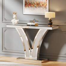 LITTLE TREE Mirrored Console Table, Modern Sliver Entryway Sofa Table With Crystal Inlay Frames For Living Room, Hallway, Foyer - White - View 8