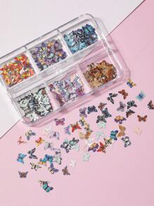 1盒3D蝴蝶美甲亮片，逼真双面蝴蝶美甲设计，全息蝴蝶形薄片，闪亮美甲装饰，彩色亮片美甲配件 - 彩色 - 查看 8